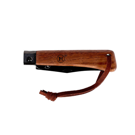 M Main Working line pocket knife with Walnut wood handle, clip point black Titanium coating on blade and all metal parts