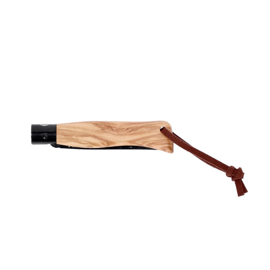 M Main
Pocket knife with Olive wood handle and PU loop.
Blade made from stainless steel 440A with Black Titanium coating.
Blade length – 87 mm.