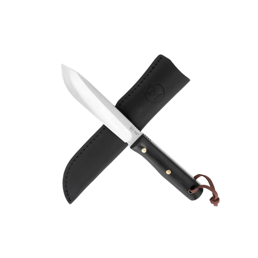 سكين تكتيكي كلاسيكي من M Main بتصميم ثابت، مع حقيبة جلدية متينة. شفرة كاملة من الفولاذ المقاوم للصدأ بطول 137 مم.