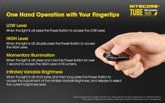 مصباح يدوي Nitecore Tube V2.0 بسلسلة مفاتيح، 55 لومن ساطع، قابل لإعادة الشحن عبر USB، خفيف الوزن للغاية وصغير الحجم (أسود)