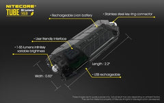 مصباح يدوي Nitecore Tube V2.0 بسلسلة مفاتيح، 55 لومن ساطع، قابل لإعادة الشحن عبر USB، خفيف الوزن للغاية وصغير الحجم (أسود)