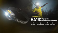 مصباح أمامي NITECORE HA13 متعدد الأغراض ثنائي الشعاع AAA - بطاريات متضمنة