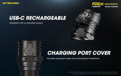 مصباح يدوي تكتيكي Nitecore P20iX، 4000 لومن USB-C قابل لإعادة الشحن، عالي اللومن، فائق السطوع مع منظم LumenTac