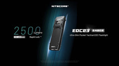 Nitecore EDC23 EDC Flashlight, 2500 Lumen Ultra-Slim Flat Shape USB-C Rechargeable Fast Charging with Digital OLED Display, Mechanical Lock Switch