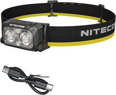 مصباح رأس خارجي خفيف الوزن قابل لإعادة الشحن من Nitecore NU25 MCT 400 لومن بمنفذ USB-C مع درجات حرارة ألوان متعددة، أضواء دافئة وطبيعية وباردة وضوء أحمر (عصابة رأس، أسود)