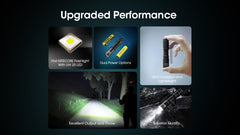 مصباح يدوي MT1A Pro من نايتكور، بقوة 800 لومن، للاستخدام اليومي، يعمل ببطارية AA واحدة. بطارية قابلة لإعادة الشحن بمنفذ USB-C، مع ملصق نايتكور.