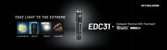 مصباح يدوي Nitecore EDC31 EDC بقوة 3500 لومن، قابل لإعادة الشحن عبر USB-C، صغير الحجم، عالي اللومن مع مشبك، حبل، ملصق مفتاح قفل منزلق