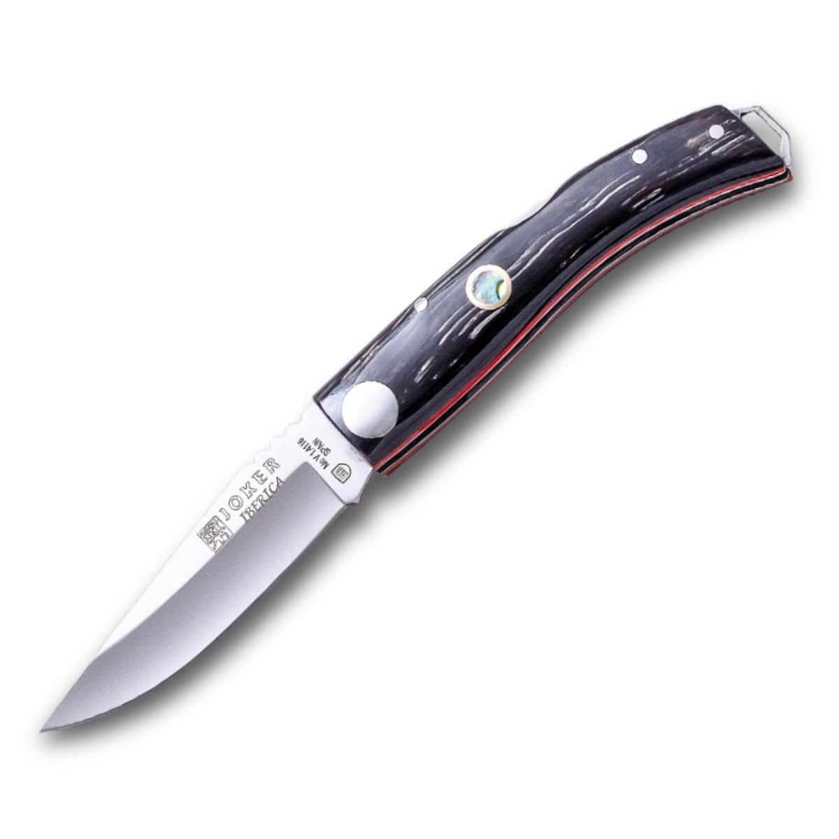 Joker Sports Folding Knife Iberian NF138, Blade 2.7 inch. MOVA, Buffalo Horn Handle, with Lock, Includes case, Fishing Tool, Hunting, Camping and Hiking