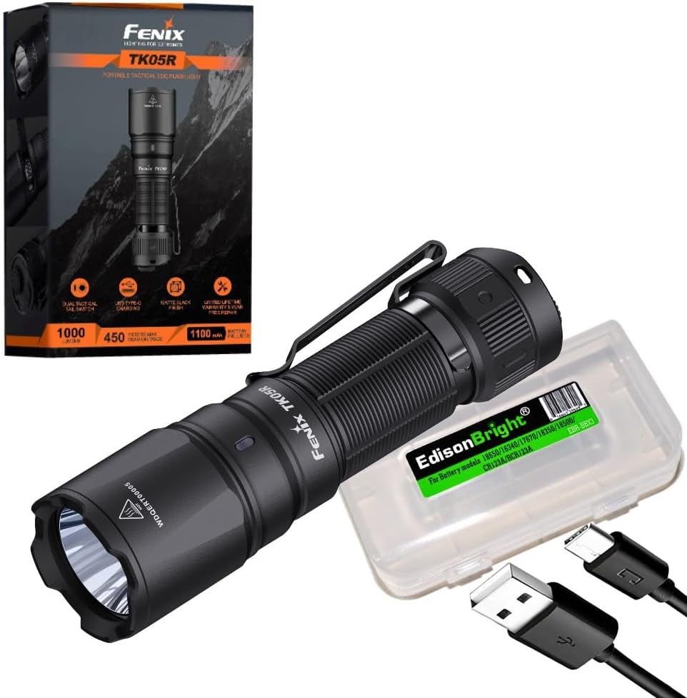 مصباح يدوي تكتيكي صغير الحجم قابل لإعادة الشحن Fenix ​​TK05R بقوة 1000 لومن مع حقيبة ملحقات EdisonBright 