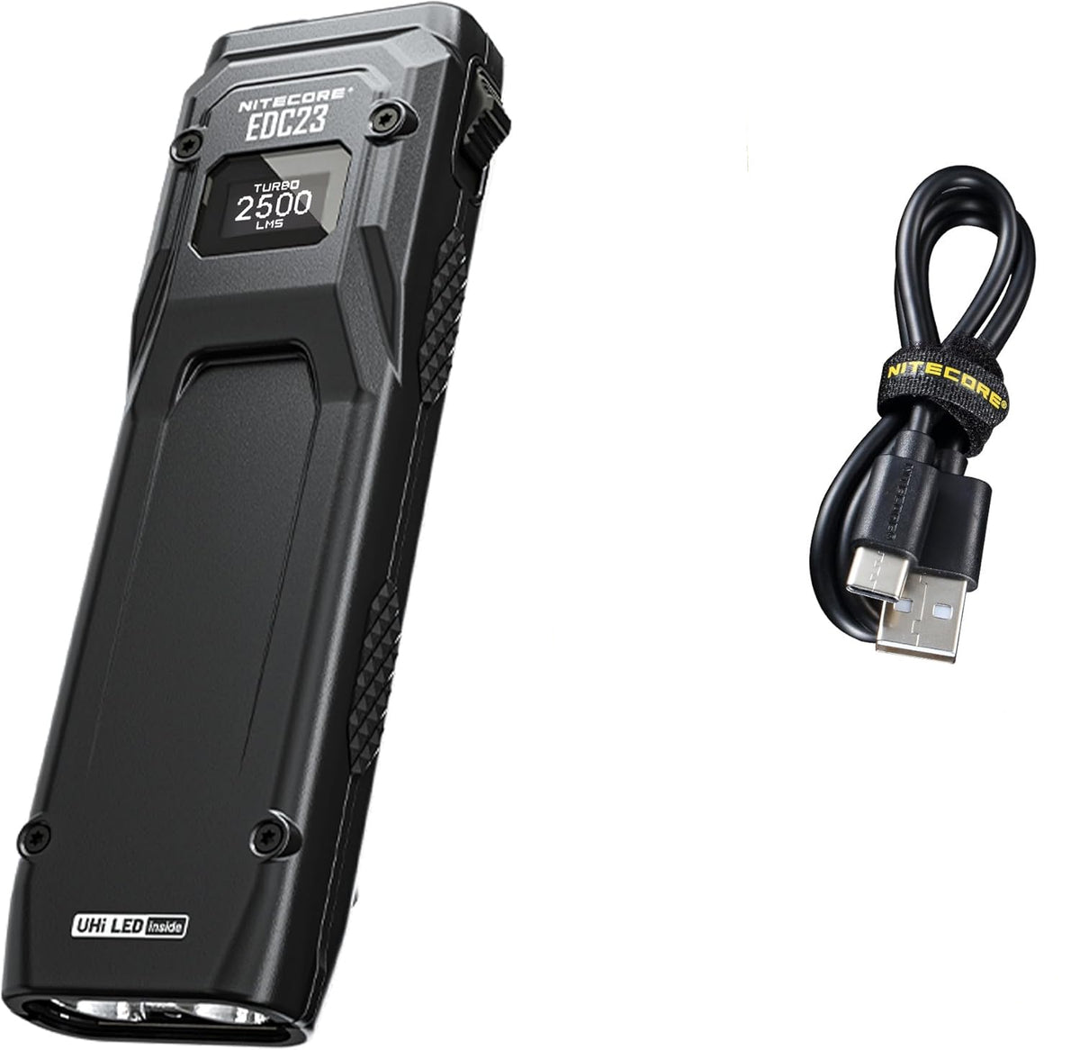 Nitecore EDC23 EDC Flashlight, 2500 Lumen Ultra-Slim Flat Shape USB-C Rechargeable Fast Charging with Digital OLED Display, Mechanical Lock Switch