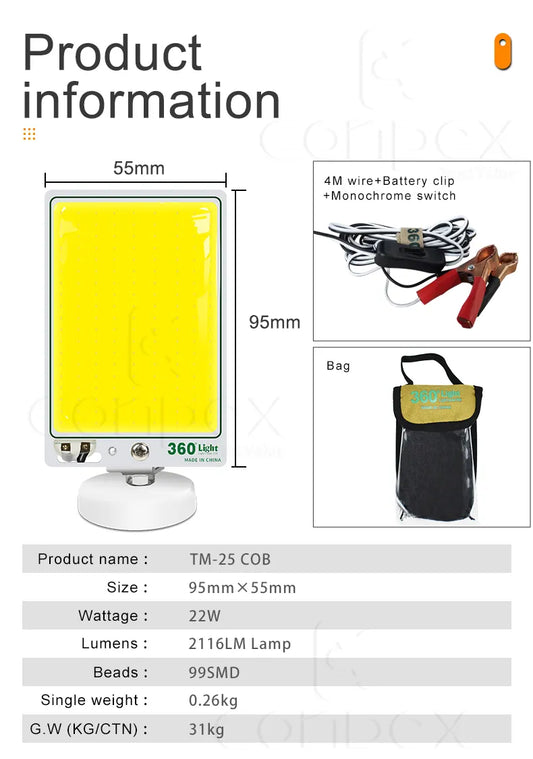 360 car Light TM 25 COB Mini 12V Camping mini Lamp Warn Licht Outdoor Lighting with Magnet Base for Camping